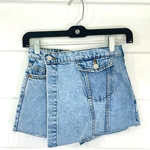 Zara Kids Denim Asymmetrical Wrap Jean Skort Vintage Wash Girls Sz 10 - 140 CM